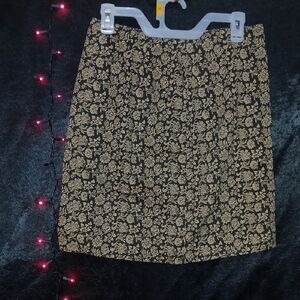 Ann Taylor Black and Gold Patterned Pencil Skirt